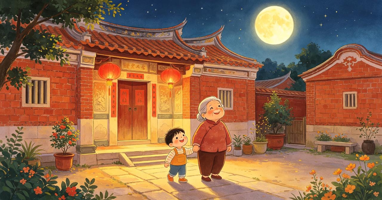 月下祖孙,并肩看月亮——这是长泰人家最甜的团圆画面。