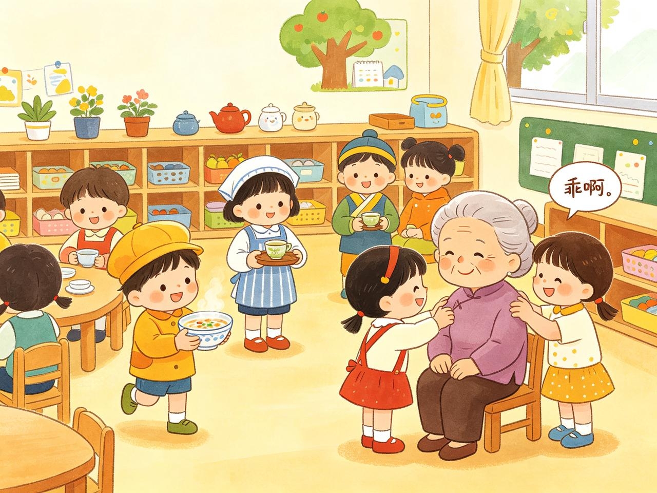 课堂上的“乖孙们”排排站,孝心实操直接拉满。